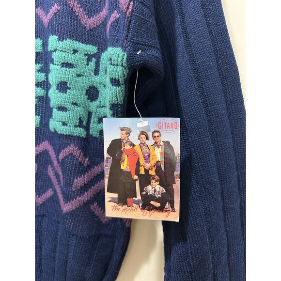 Vintage Gitano Sweater Size L Blue Aztec Geometric Made in USA NWT Deadstock - Picture 3 of 10